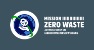 Logo des Escape Games Mission Zero Waste mit Weltkugel und Hand, über der Breze schwebt